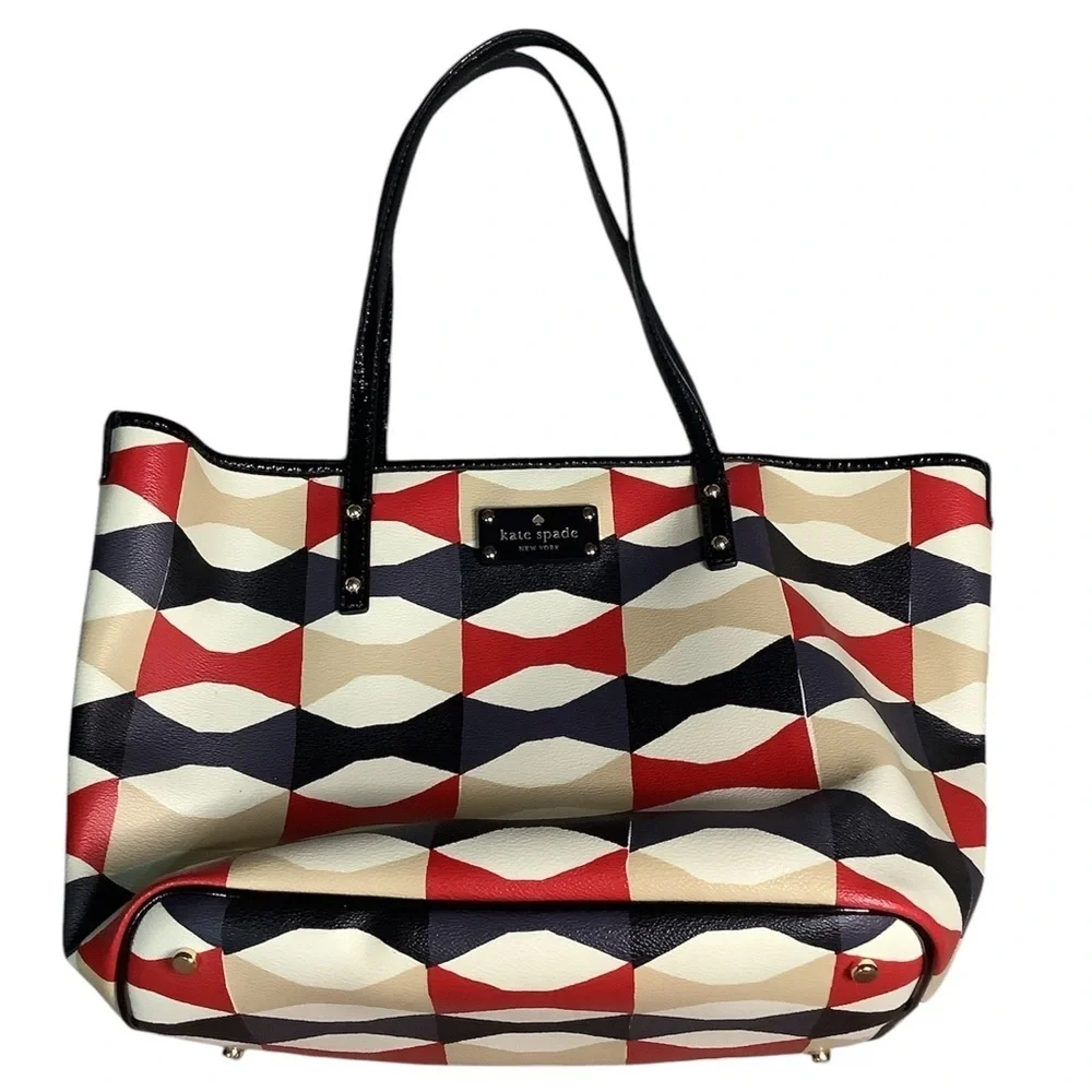 Kate Spade Red and Black Geometric Tote Bag